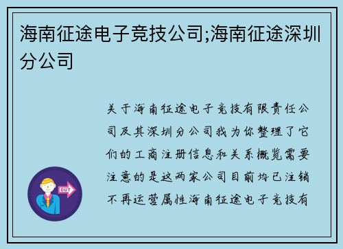 海南征途电子竞技公司;海南征途深圳分公司